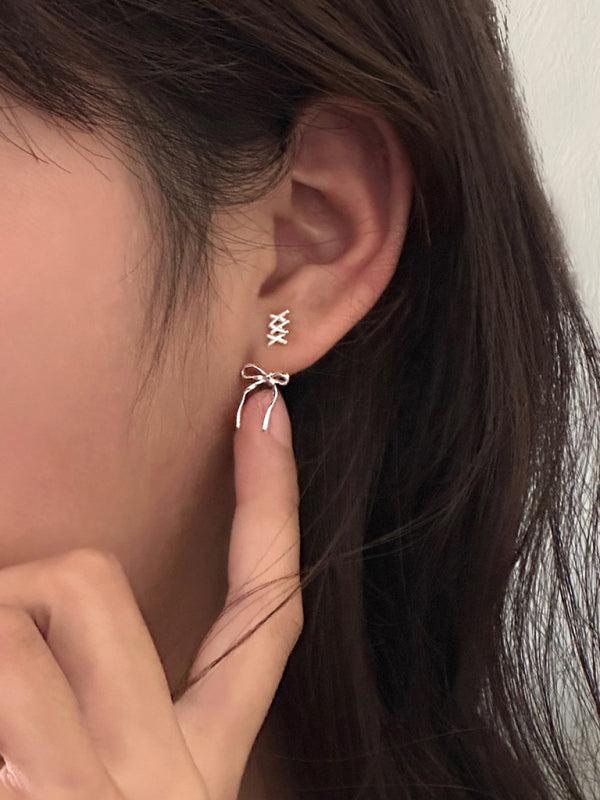 Modern 925 silver needle bow ribbon cute new earrings