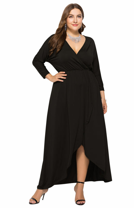 Plus Size Deep V Dress - Three Quarter Sleeve Knit Dress