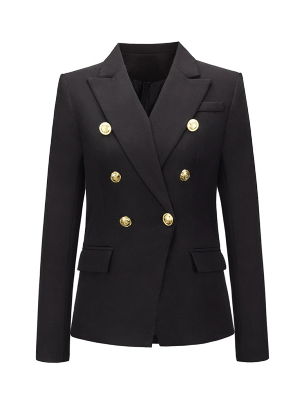 Women's Short Double-Breasted Blazer - Long Sleeve - Multiple Colors