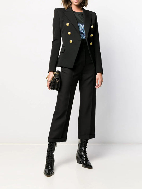 Women's Short Double-Breasted Blazer - Long Sleeve - Multiple Colors