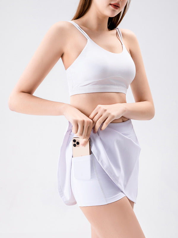 Jupe-short de tennis athlétique pour femme - Séchage rapide avec fentes latérales