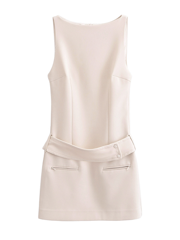 Belted Fitted Dress | Spring Summer Casual | Blue & Cream Colors