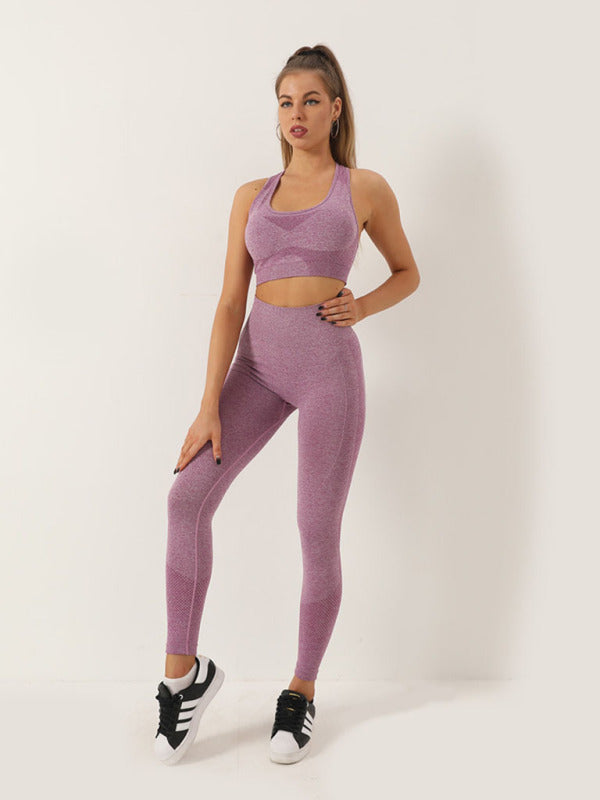 Women's Seamless Athletic Set - Dotted Sports Bra & High-Waist Leggings