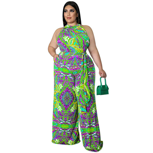 Plus Size Women's Sleeveless Summer Jumpsuit with Sash