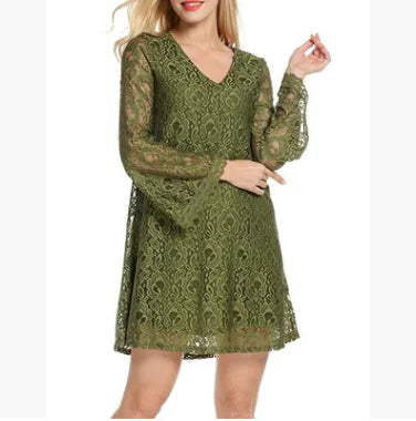 Elegant Lace Summer Plus Size V-Neck Dress