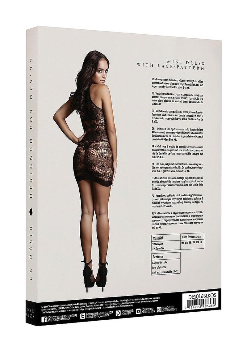Le Désir Criss Cross Keyhole Neck Lace Mini Dress