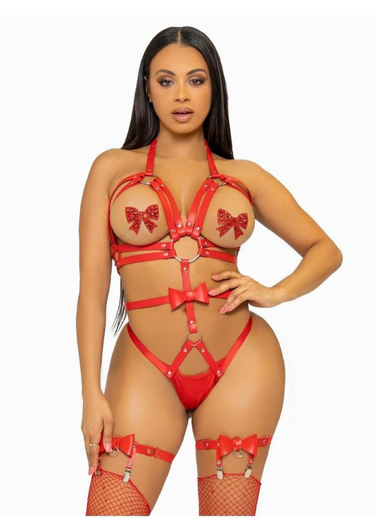 Convertible Vegan Leather O-Ring Studded Harness Teddy