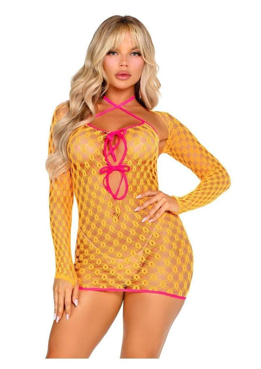 Eyelet Net Mini Shrug  Dress With Tie Front