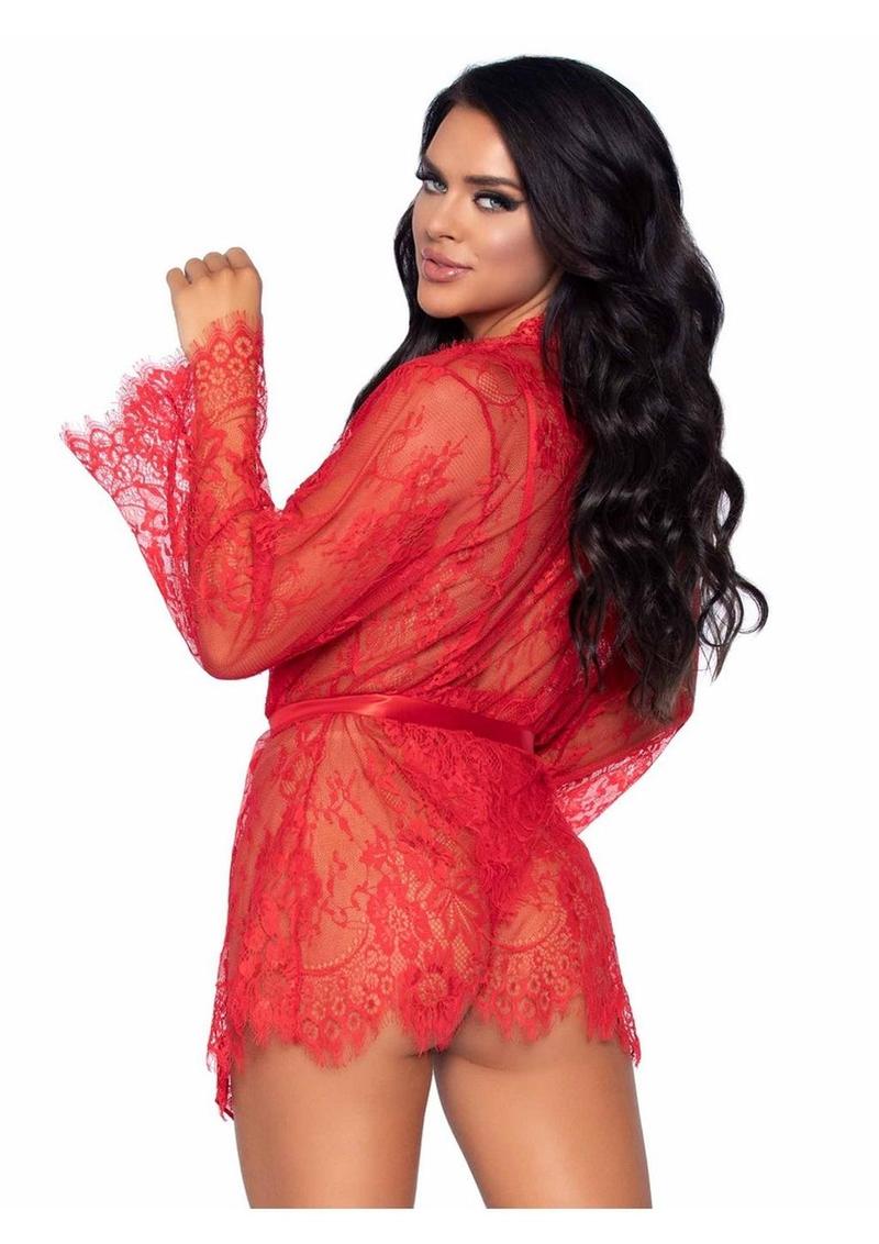 Floral Lace Teddy with Adjustable Straps and Satin Tie