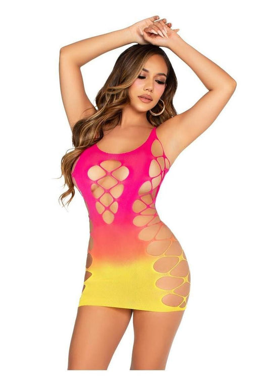 Seamless Ombre Faux Lace Up Mini Dress
