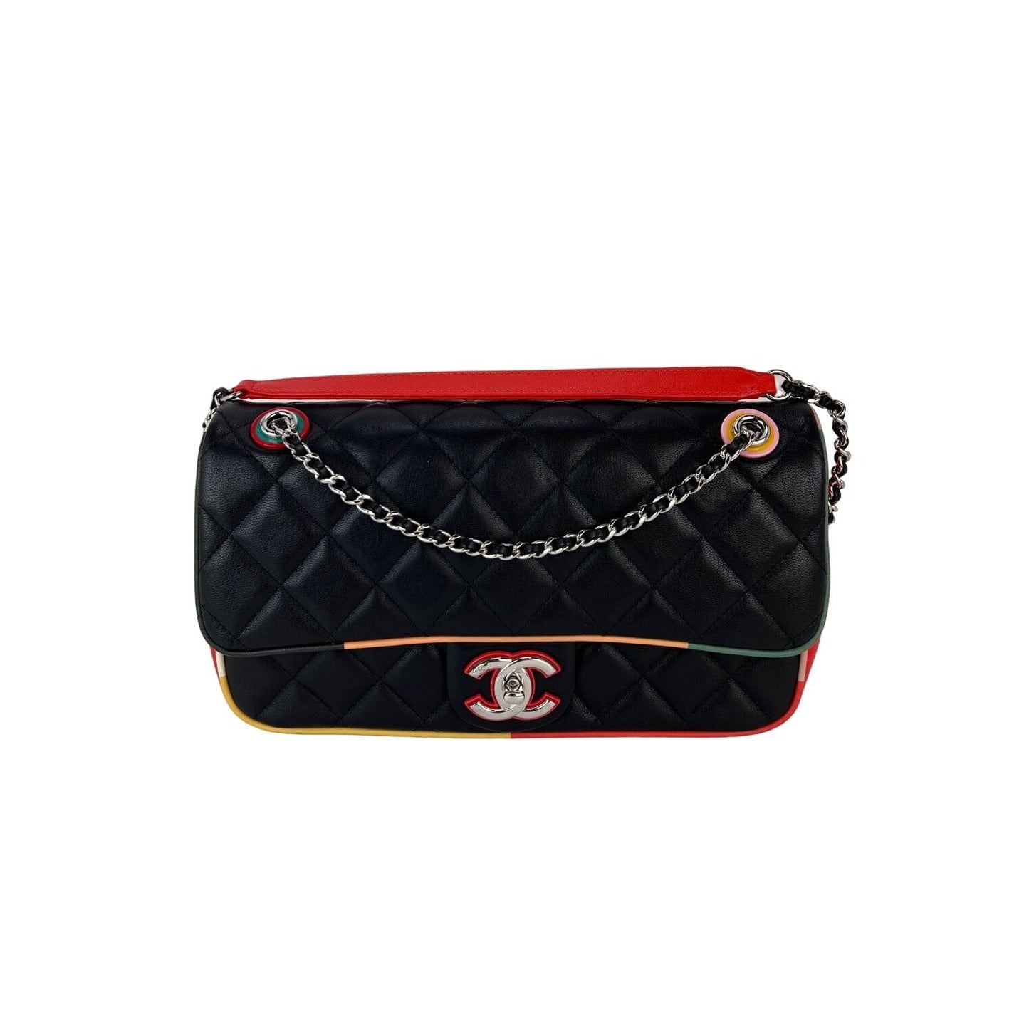 Sac à rabat Chanel en cuir d'agneau matelassé et plexiglas couleur Cuba de taille moyenne