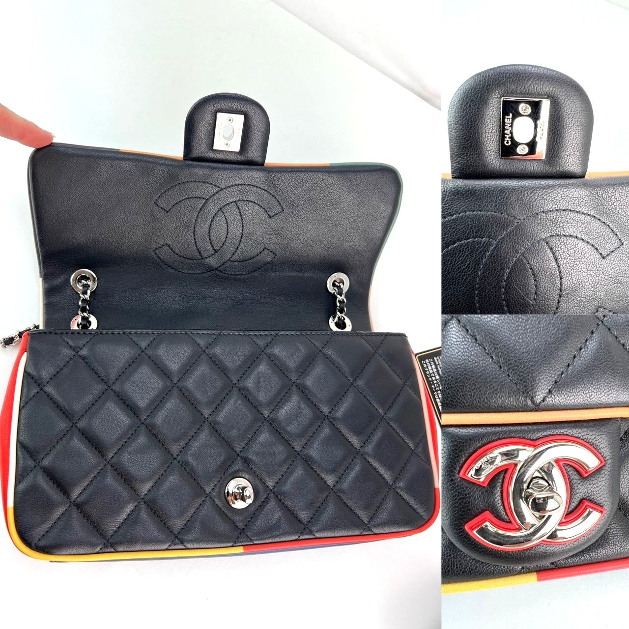 Sac à rabat Chanel en cuir d'agneau matelassé et plexiglas couleur Cuba de taille moyenne
