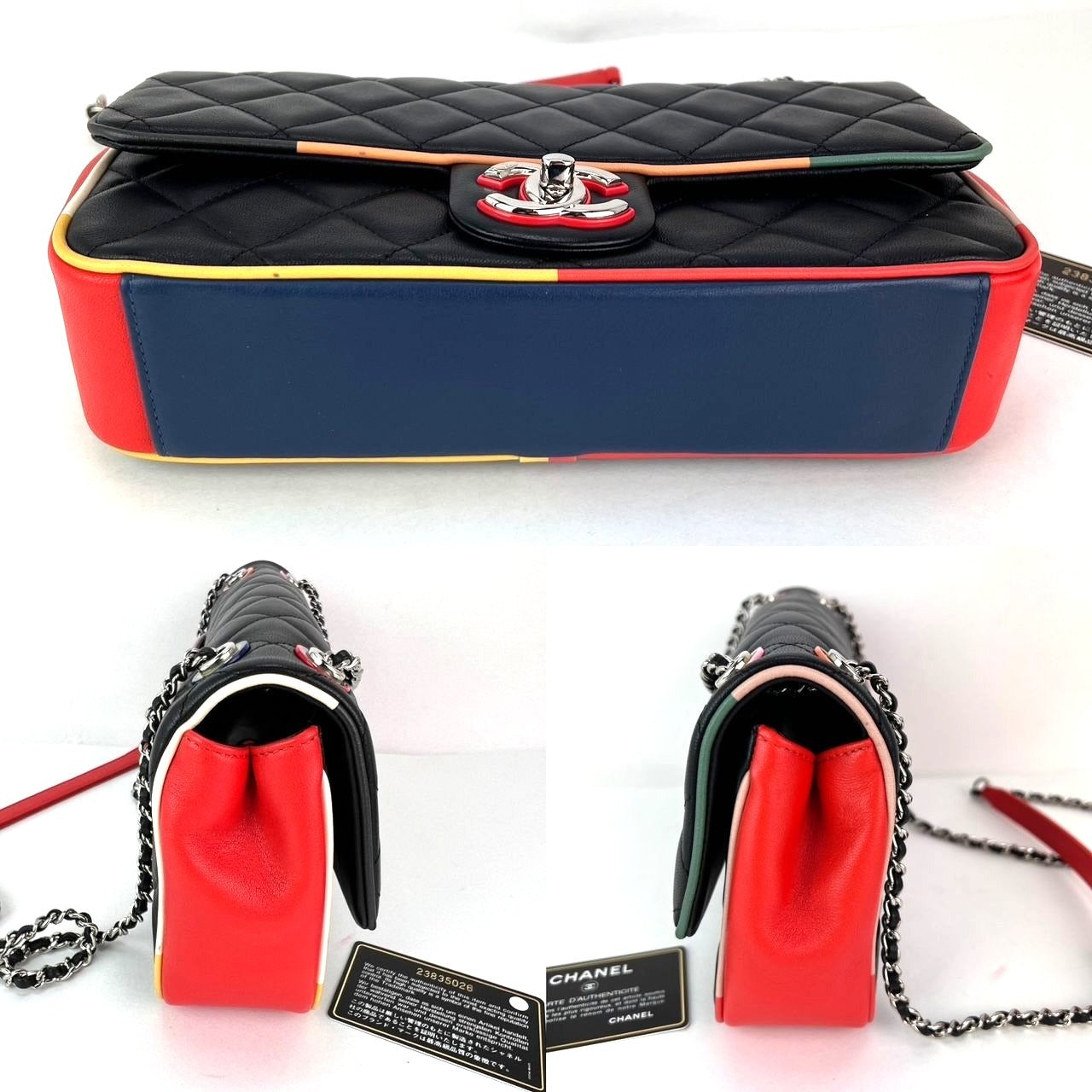 Sac à rabat Chanel en cuir d'agneau matelassé et plexiglas couleur Cuba de taille moyenne