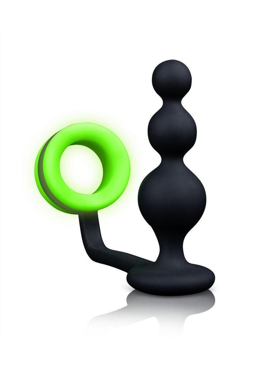 Ouch Glow in the Dark Beaded Butt Plug with Cock Ring