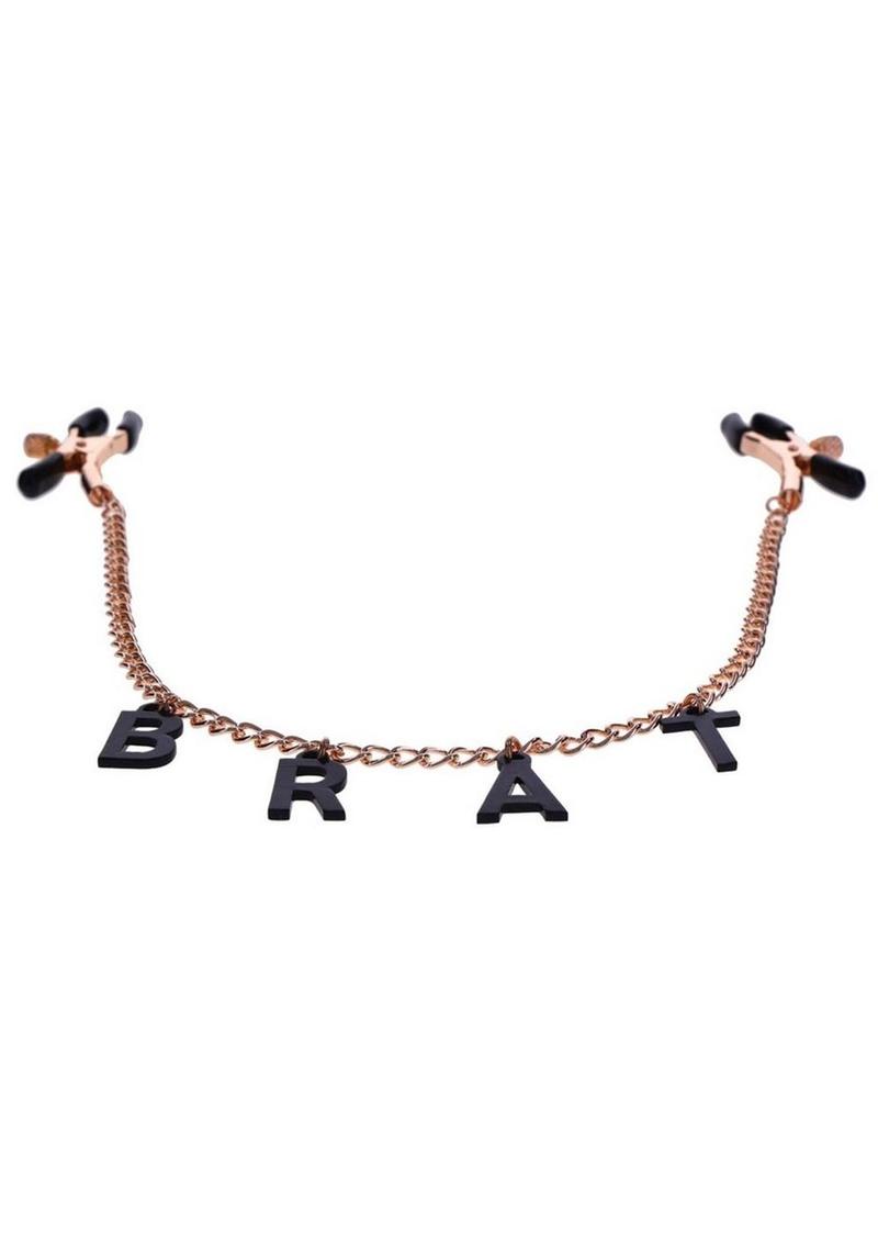 Sex And Mischief Brat Charmed Nipple Clamps Gold And Black with Chain