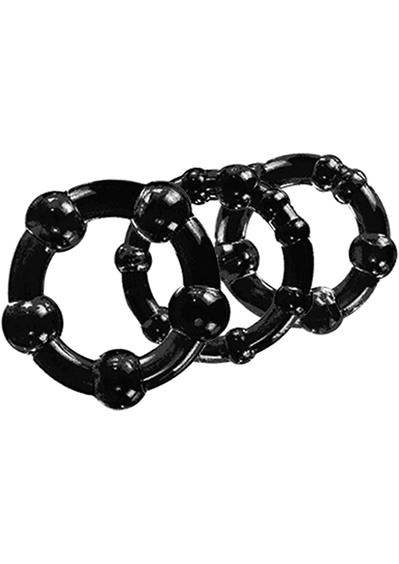 Stay Hard Beaded Cock Rings Textured And Flexible Black Rings
