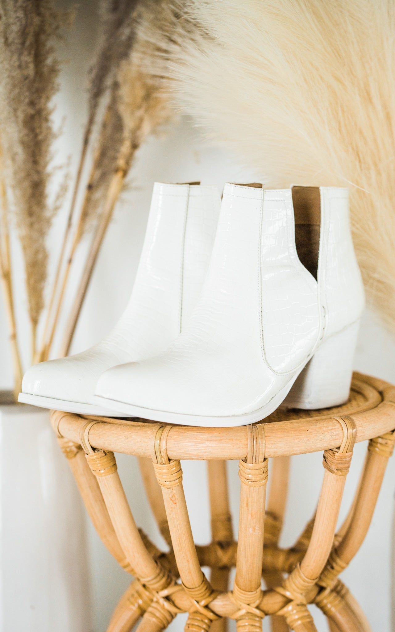 Bottines Tarim en croco blanc