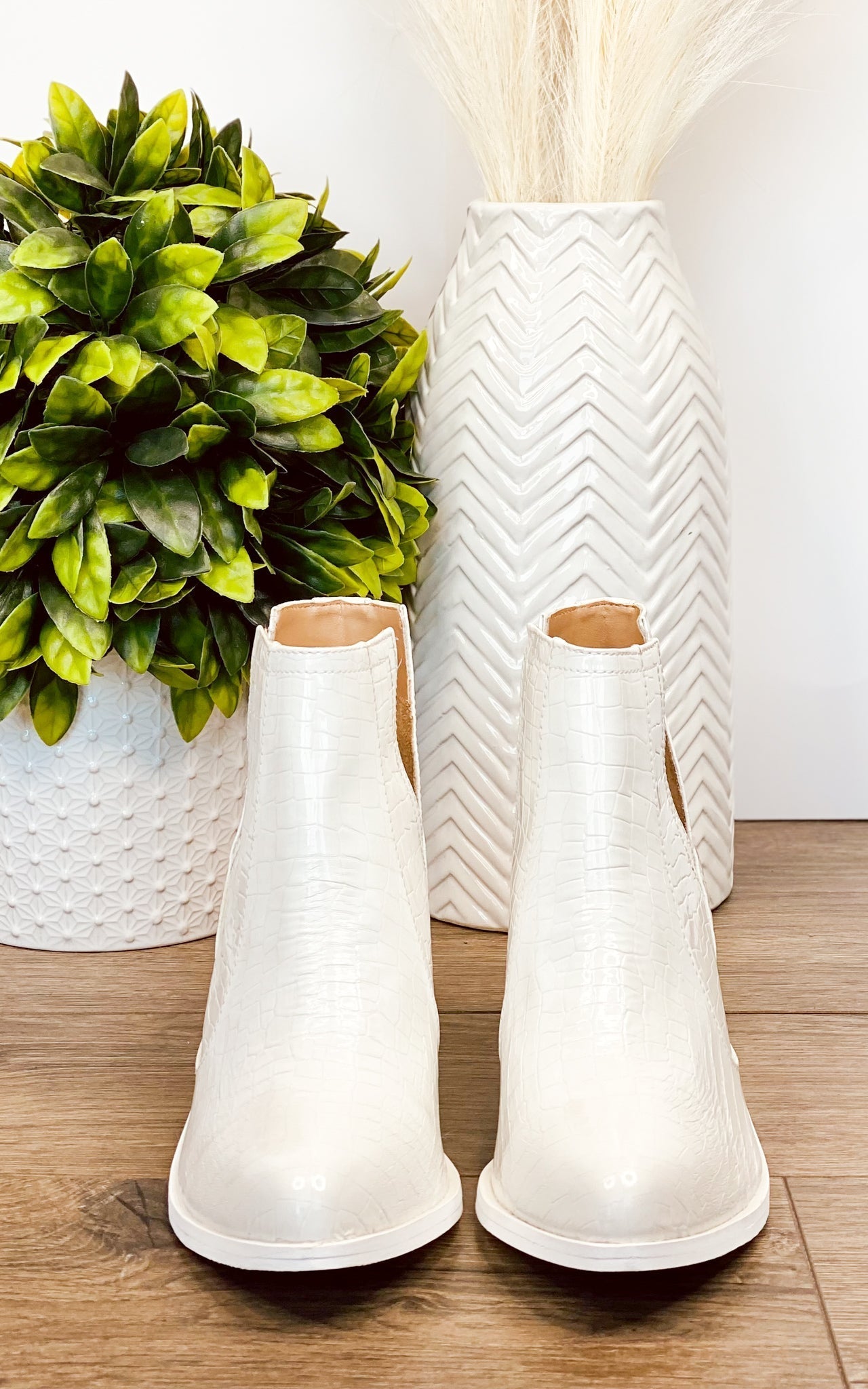Bottines Tarim en croco blanc