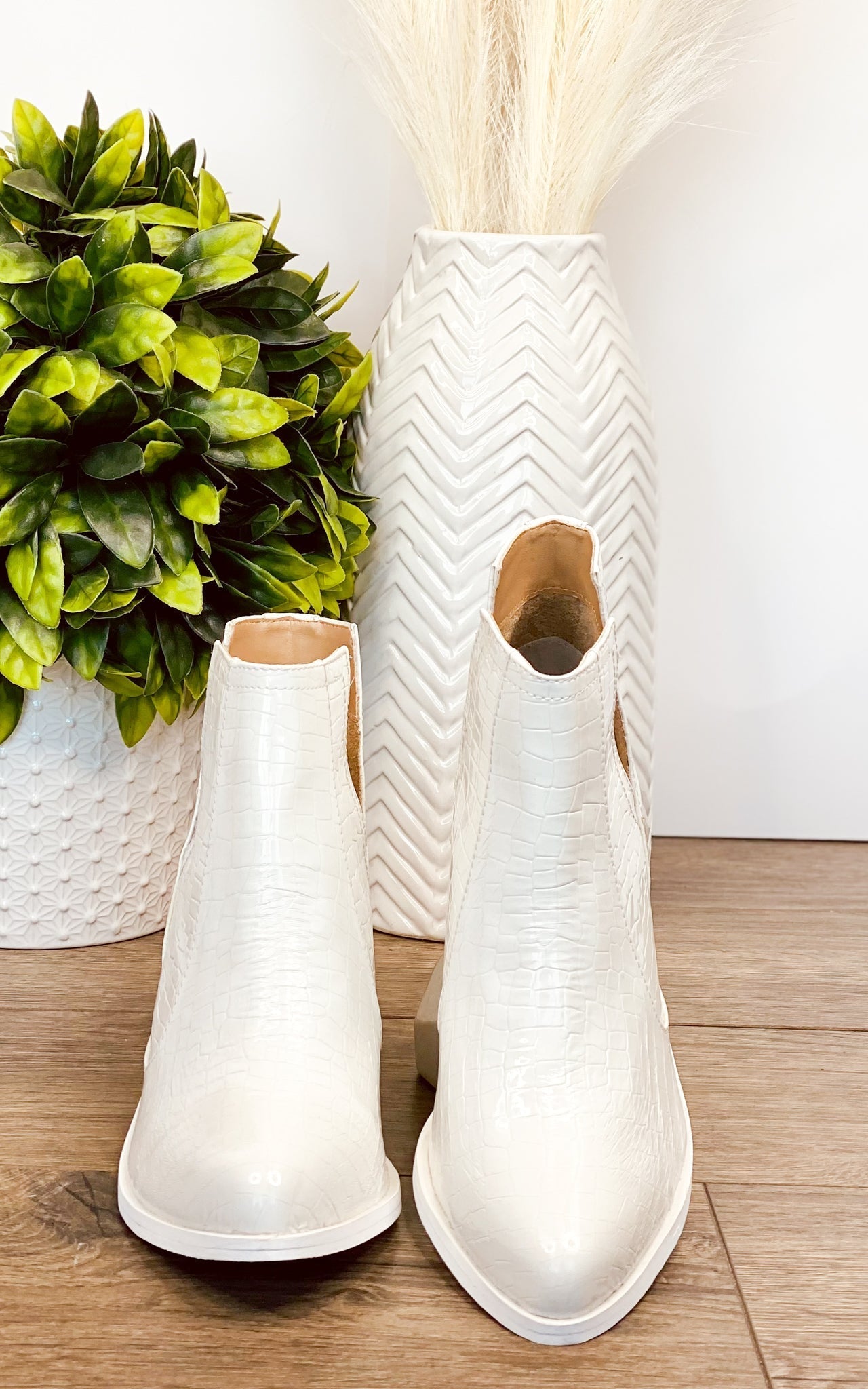 Bottines Tarim en croco blanc