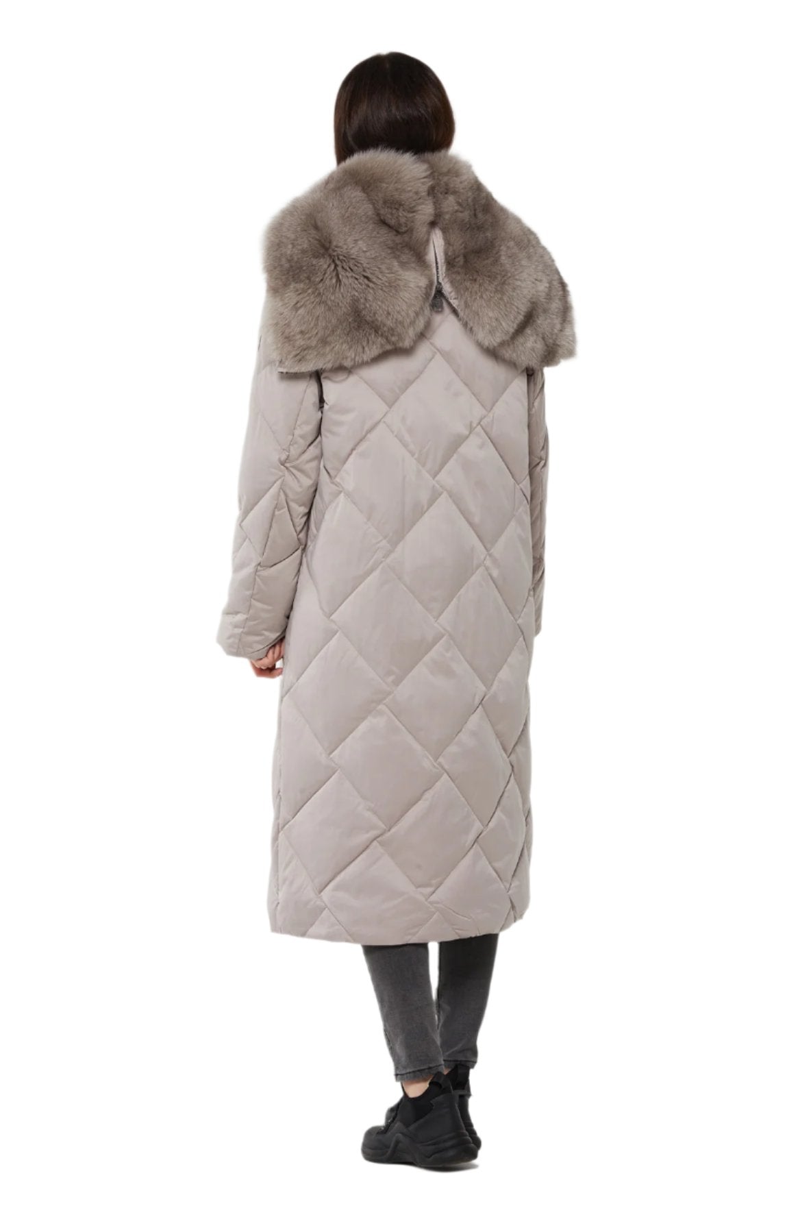 Manteau d'hiver en duvet avec col et capuche en fourrure de renard polaire véritable 