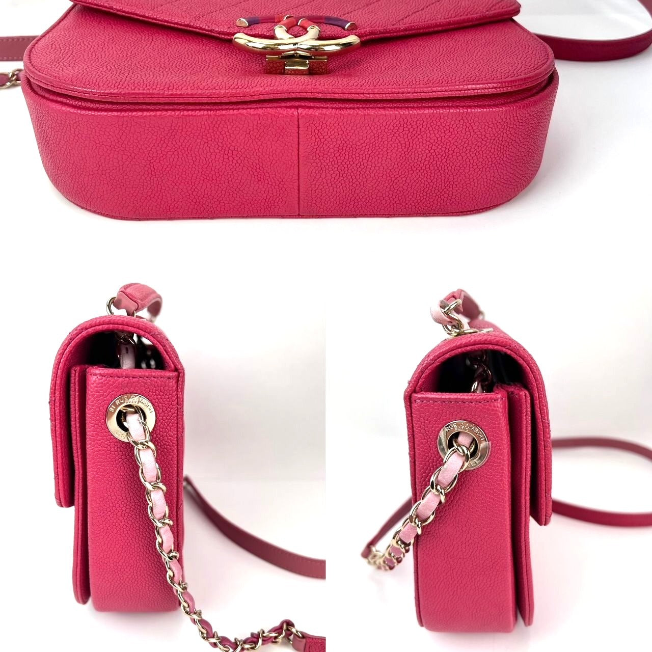 Sac à rabat Chanel Paris-Cuba moyen en cuir de veau caviar rose avec anse sur le dessus