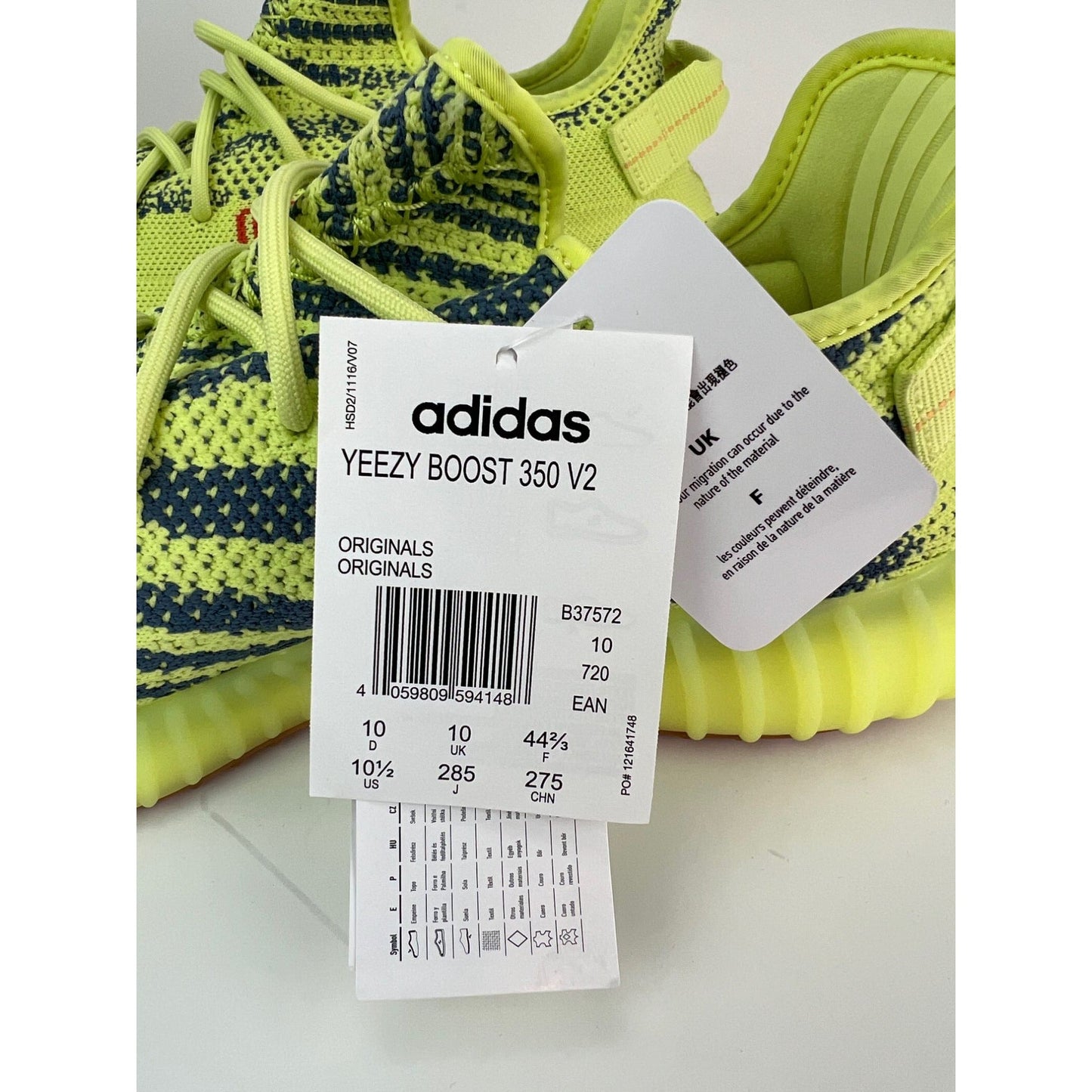 Yeezy Boost 350 V2 Semi Frozen Yellow Sneakers By adidas USA Men's 10.5