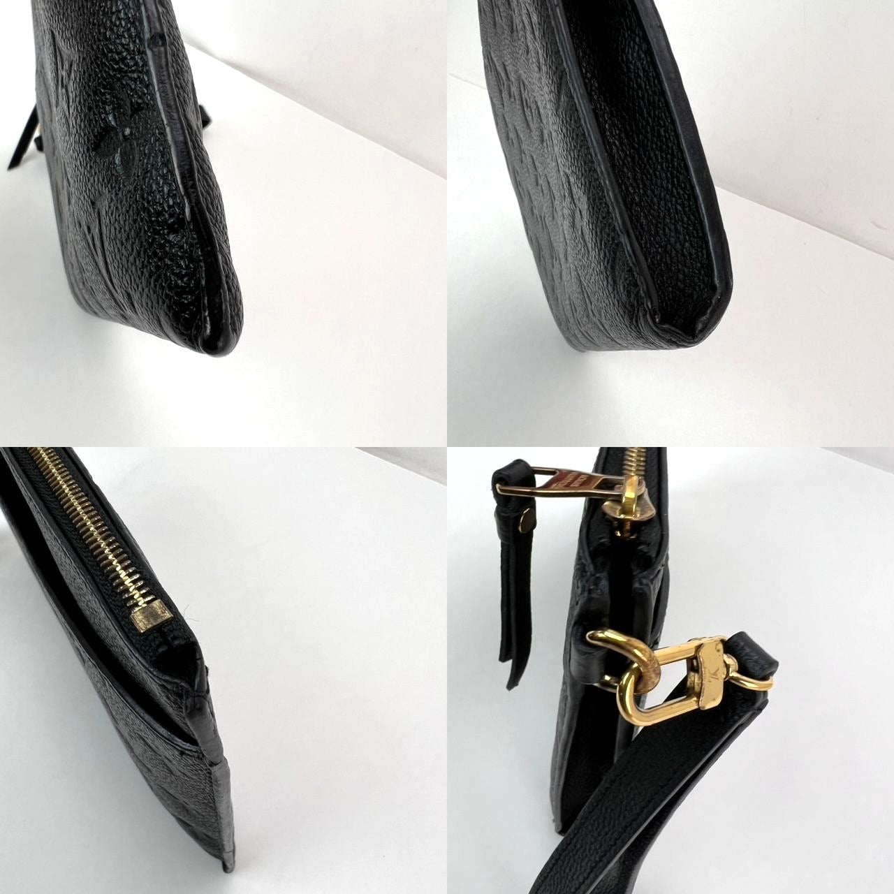 Louis Vuitton Melanie MM Sac à main Empriente Pochette en cuir noir